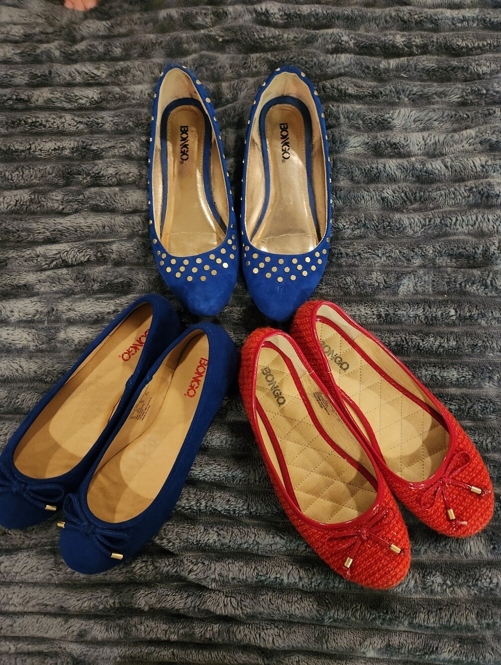 BONGO Women's Blue and Red Ballet Flats Set - Studded & Bow Styles